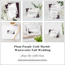 Plum Purple Gold Marble Watercolor Fall Wedding