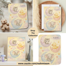 Crescent Moon Baby Animals Stars Hearts Pastel 
