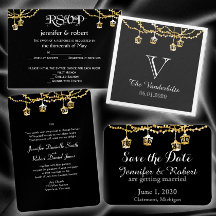 Gold Lantern Lights on Black Wedding Collection