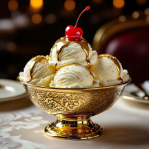 Vanilla Ice Cream Sundae with Gold Syrup