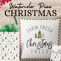 Green Rustic Winter Watercolor Pine Trees