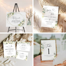 Watercolor Greenery White Roses Wedding Collection