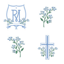 Sweet Floral Baptism Communion Crest and Cross