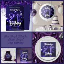 Glam Metallic Purple Glitter Striped 21st Birthday
