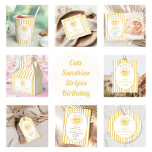 Cute Sunshine Yellow Stripes Birthday