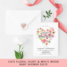 Chic Floral Heart on White Wood - Baby Shower