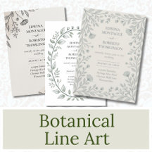Botanical Line Art Minimalist Modern Wedding Inv