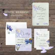 Purple-Blue Watercolor Daisy Wedding Suite