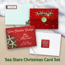 Christmas, White Starfish on red and green