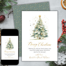 Elegant Script Botanical Non Photo Christmas Cards