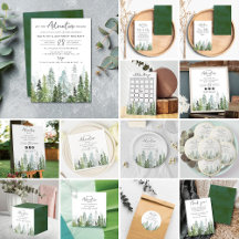 Watercolor Pine Tree Forest Baby Shower Collection