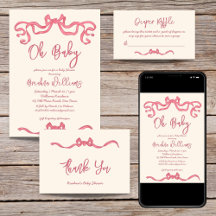 Pink ribbon bow scribble sketch hand written baby 