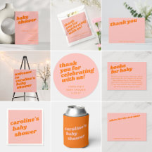 Modern Cute Pastel Pink Orange Retro Baby Shower