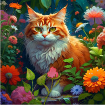 Orange and White Kitty Cat in Colorful Flowers