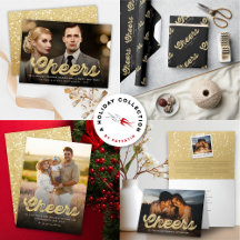 BOLD GLITTER CHEERS NEW YEAR   HOLIDAY PHOTO CARDS