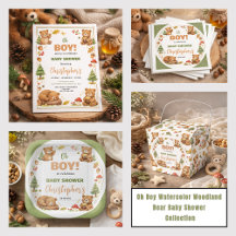 Oh Boy Watercolor Woodland Bear Baby Shower 