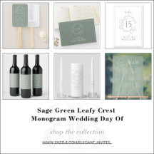 Sage Green Leafy Crest Monogram Wedding Day Of