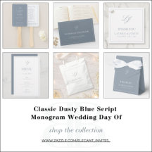 Classic Dusty Blue Script Monogram Wedding Day Of