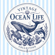 Vintage Ocean Life Blue & White Collection