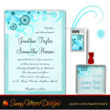 Light Aqua Blue Teal Hibiscus Floral Wedding Set