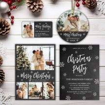 Rustic Chalkboard Snowflakes Christmas Photo Cards