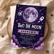 Two The Moon 2nd Birthday Invitation Boy Space The