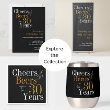 30th Birthday Party Cheers and Beers Black Gold