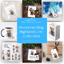 Snowboarding Highland Cow