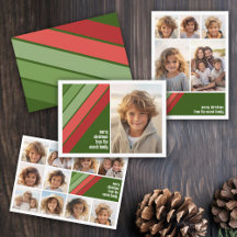 Red Green Retro Stripes - Christmas Cards