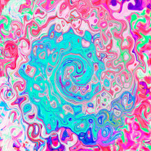 Groovy Aqua Blue and Pink Abstract Retro Swirl