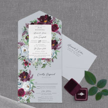 Burgundy Silver Grey Roses Botanical Wedding