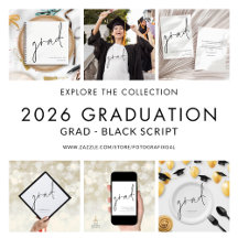 Minimalist Black Script Graduation 2026