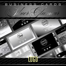Business Cards Logo Silver Luxe Glitter Black & W
