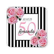50th birthday party - black white stripes florals 