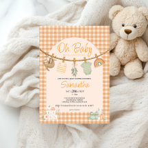 Boho Orange Gingham Clothesline Baby Shower