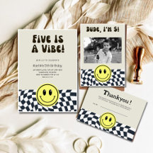  Retro black and white checkered  Smiley Birthday