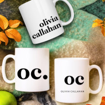 Monogram Classic Elegant Minimal Black White Mugs