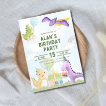 Cute Watercolor Dinosaur Birthday Invitation