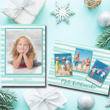 Coastal Teal Watercolor Beach Holiday Photo Cards