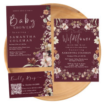 Rustic Boho Wildflower Burgundy Baby Shower