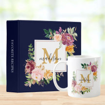 Monogram Elegant Watercolor Rose Floral Botanical