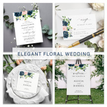 Navy pink floral watercolor wedding elegant suite