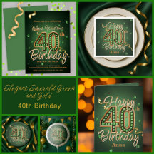 Elegant Emerald Green and Gold 40th Birthday