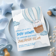 Blue & White Baby Shower Invitation Cute Animal