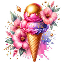 Pretty Pink, Purple and Gold Ice Cream Cone