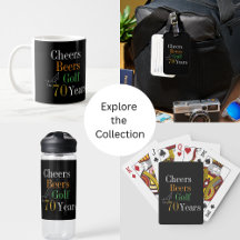 70th Birthday Golf Cheers Beers Black Gold Gifts