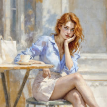 Red-Haired Beauty: Oil Pastel of a Blue-Eyed Woman