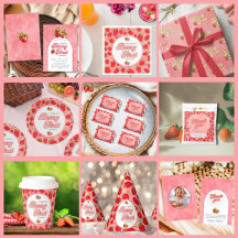 Simple Floral Red Strawberry Birthday Party