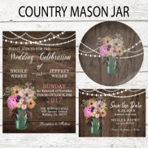 Country Mason Jar Wood Flower Wedding Suite