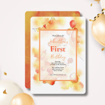 Orange Watercolor 1st Birthday Cute Baby & Toys